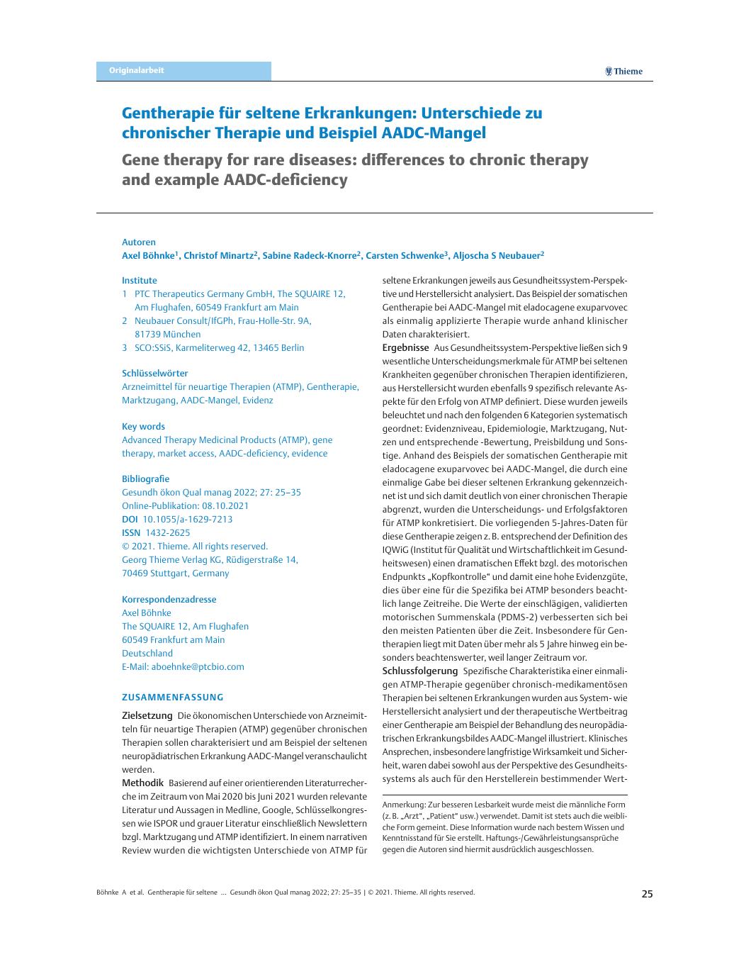 Vorschauseite 1: Gentherapie für seltene Erkrankungen: Unterschiede zur chronischen Therapie und Beispiel AADC-Mangel