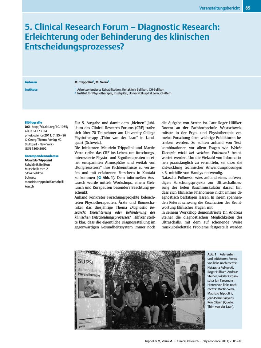 Vorschauseite 1: 5. Clinical Research Forum – Diagnostic Research: Erleichterung oder Behinderung des klinischen Entscheidungsprozesses?