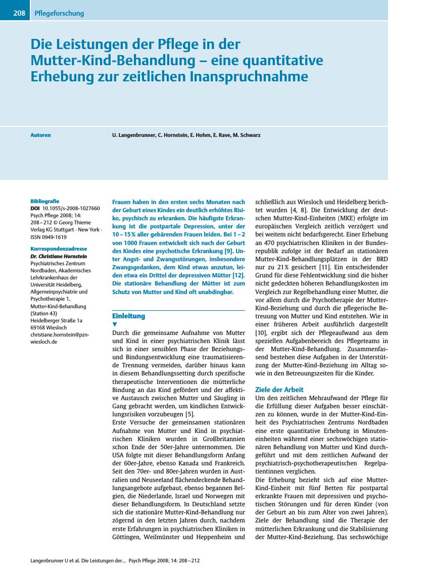 Vorschauseite 1: Die Leistungen der Pflege in der Mutter-Kind-Behandlung – eine quantitative Erhebung zur zeitlichen Inanspruchnahme