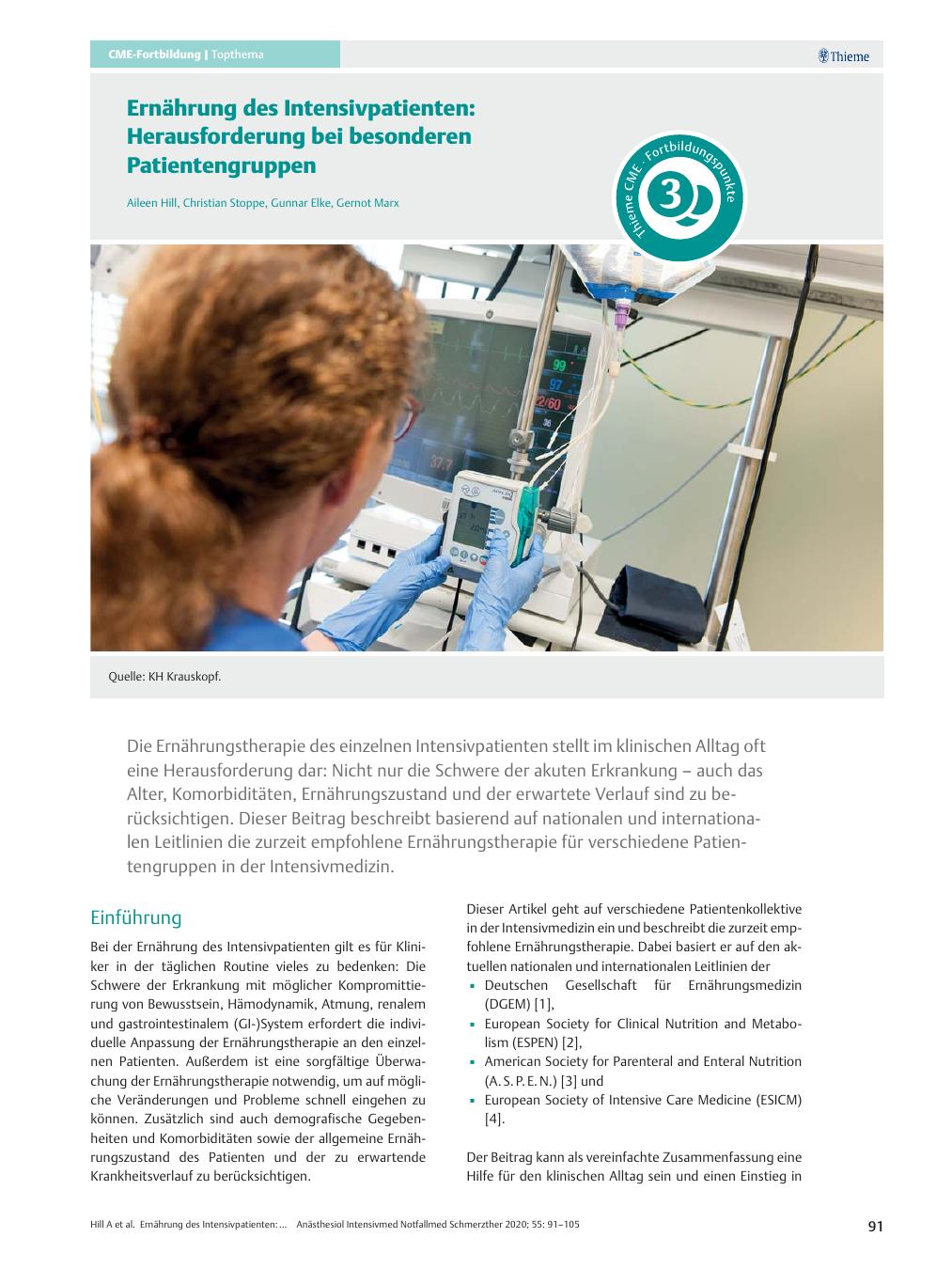 Vorschauseite 1: Ernährung des Intensivpatienten: Herausforderung bei besonderen Patientengruppen