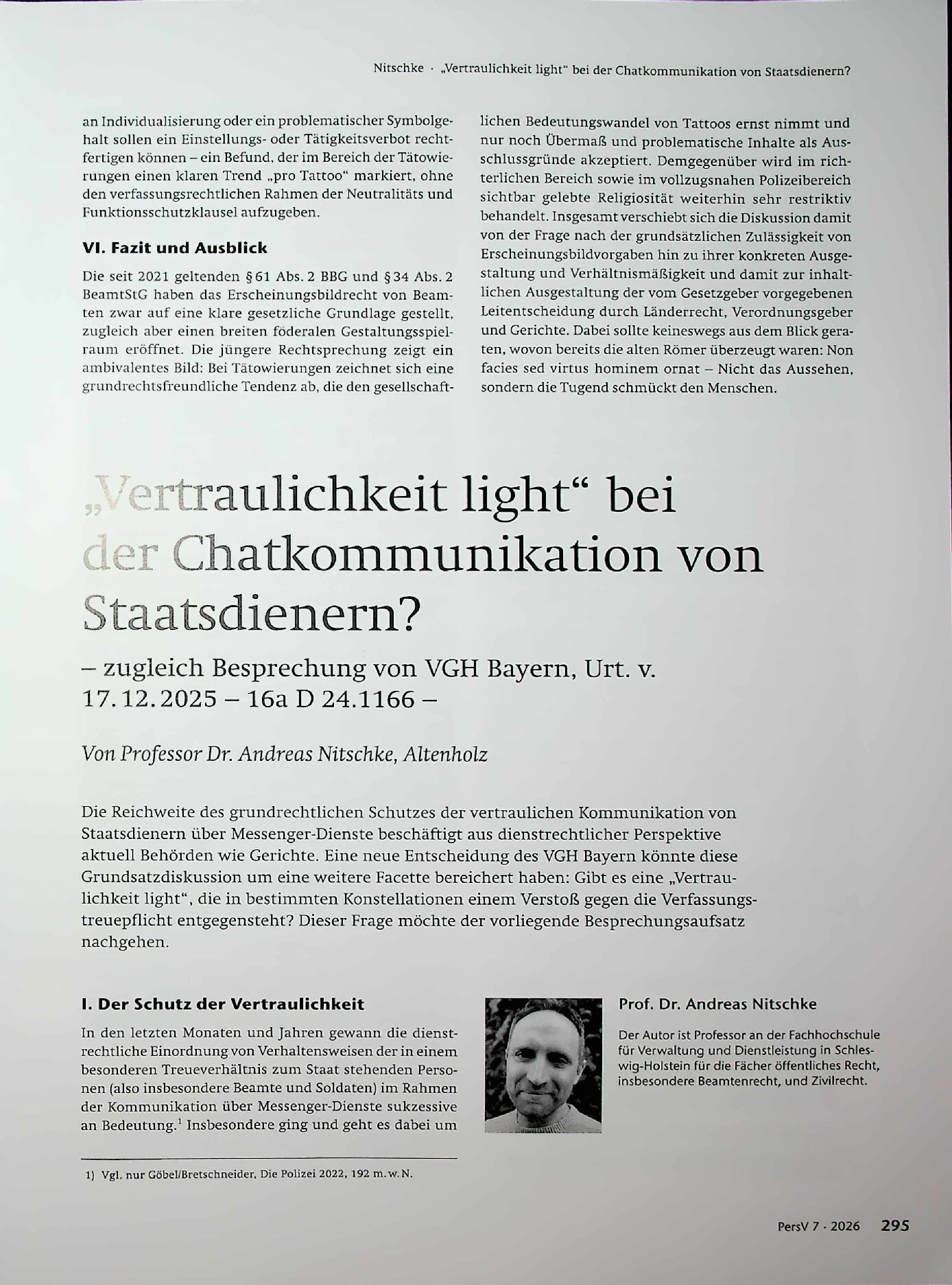 Vorschauseite 1: „Vertraulichkeit light“ bei der Chatkommunikation von Staatsdienern?