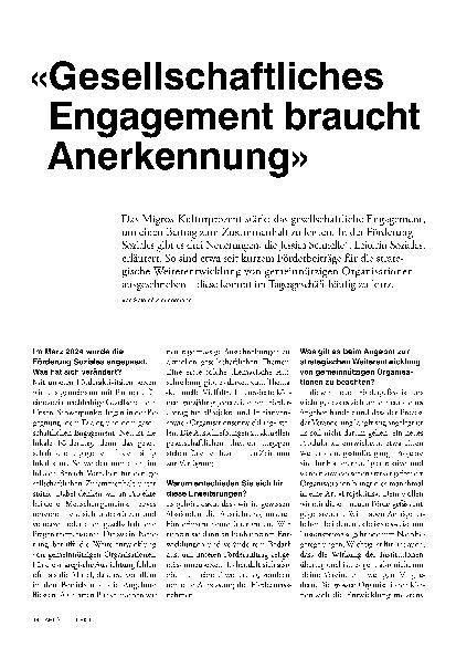 Vorschauseite 1: «Gesellschaftliches Engagement braucht Anerkennung.»