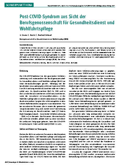 Vorschauseite 1: Post-COVID-Syndrom aus Sicht der Berufsgenossenschaft für Gesundheitsdienst und Wohlfahrtspflege