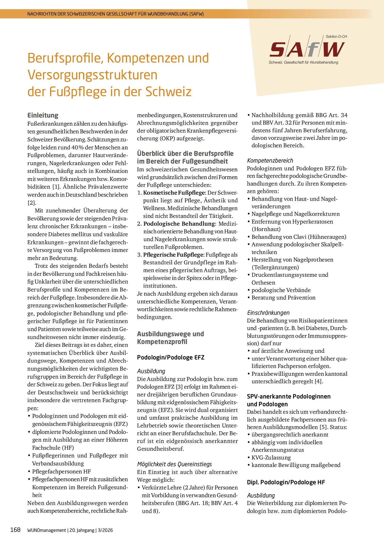 Vorschauseite 1: Berufsprofile, Kompetenzen und Versorgungsstrukturen der Fußpflege in der Schweiz
