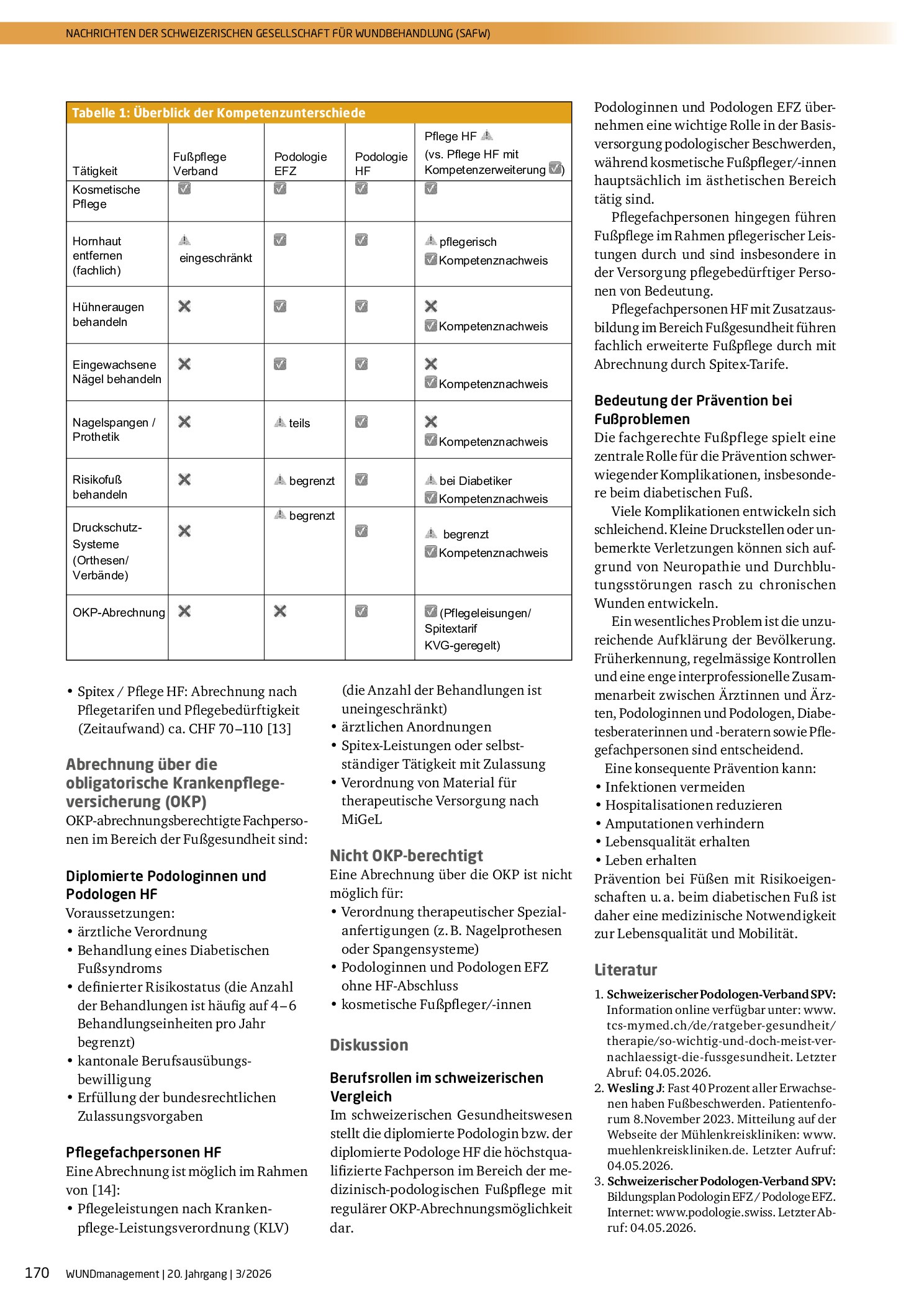 Vorschauseite 3: Berufsprofile, Kompetenzen und Versorgungsstrukturen der Fußpflege in der Schweiz