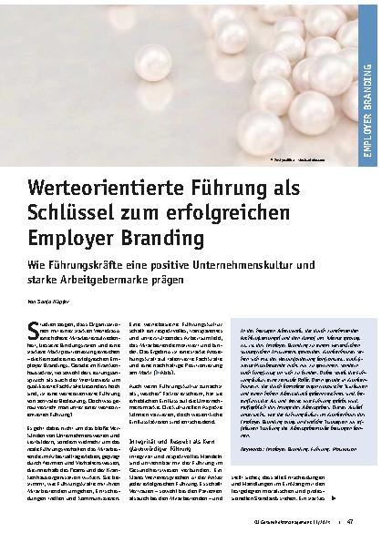 Vorschauseite 1: Werteorientierte Führung als Schlüssel zum erfolgreichen Employer Branding. Wie Führungskräfte eine positive Unternehmenskultur und starke Arbeitgebermarke prägen.