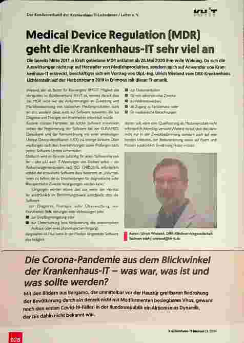 Vorschauseite 1: Medical Device Regulation (MDR) geht die Krankenhaus-IT sehr viel an.