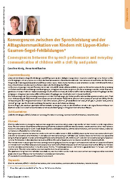 Vorschauseite 1: Konvergenzen zwischen der Sprechleistung und der Alltagskommunikation von Kindern mit Lippen-Kiefer-Gaumen-Segel-Fehlbildungen*