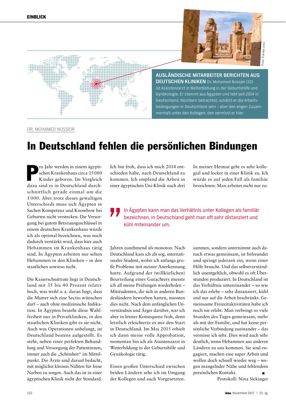 Vorschauseite 1: Dr. Mohamed Nosseir: In Deutschland fehlen die persönlichen Bindungen