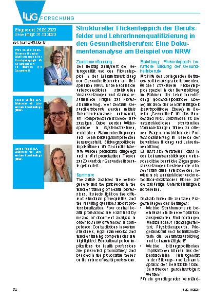 Vorschauseite 1: Struktureller Flickenteppich der Berufsfelder und LehrerInnenqualifizierung in den Gesundheitsberufen: Eine Dokumentenanalyse am Beispiel von NRW