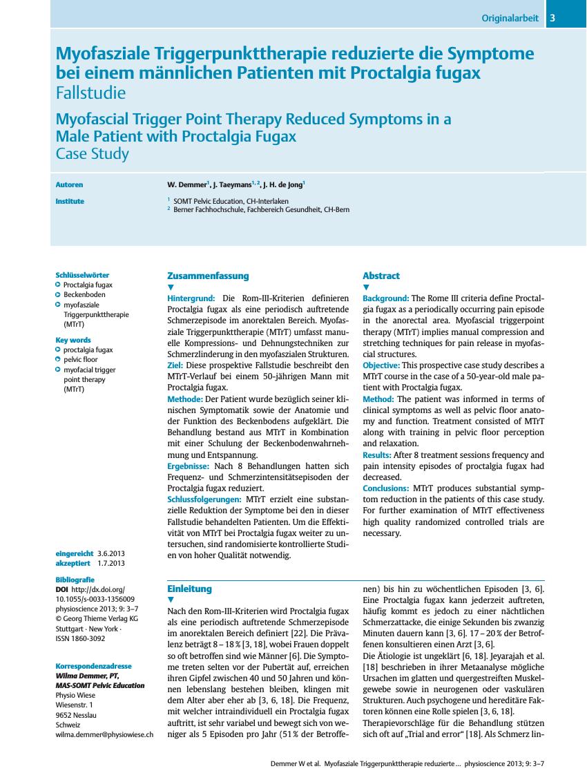 Vorschauseite 1: Myofasziale Triggerpunkttherapie reduzierte die Symptome bei einem männlichen Patienten mit Proctalgia fugax