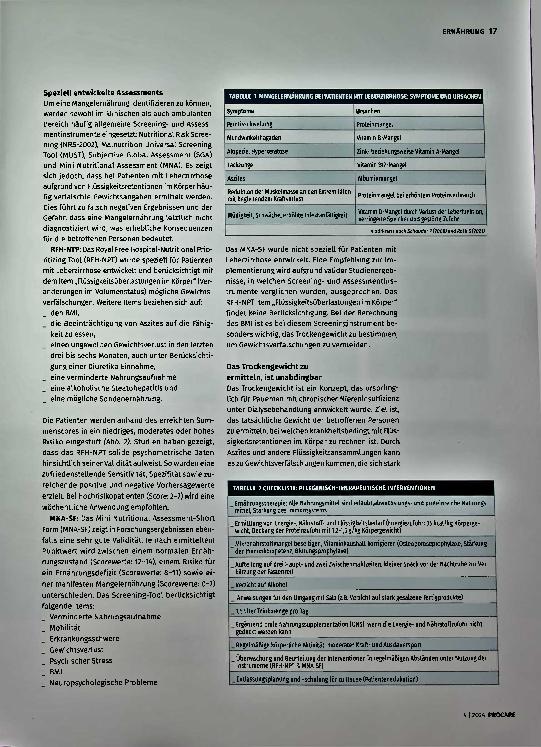 Vorschauseite 2: Leberzirrhose: Mangelernährung erkennen. Screeningund Assessmentinstrumente adäquat einsetzen.