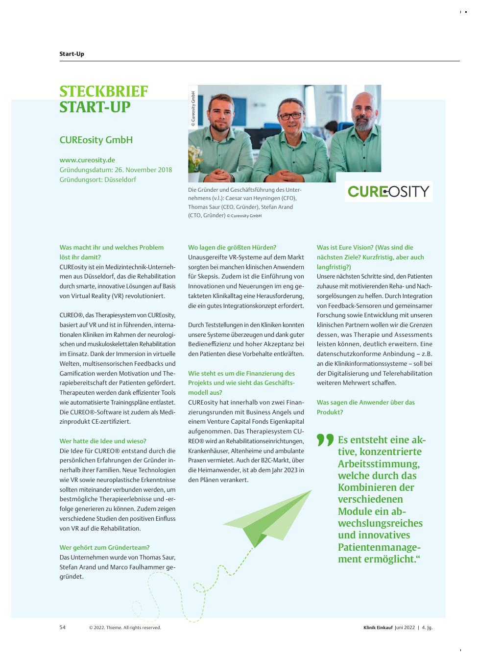 Vorschauseite 1: Steckbrief Start-up: CUREosity GmbH