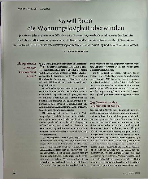 Vorschauseite 1: So will Bonn die Wohnungslosigkeit überwinden.