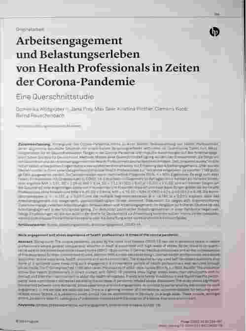 Vorschauseite 1: Arbeitsengagement und Belastungserleben von Health Professionals in Zeiten der Corona-Pandemie: Eine Querschnittstudie