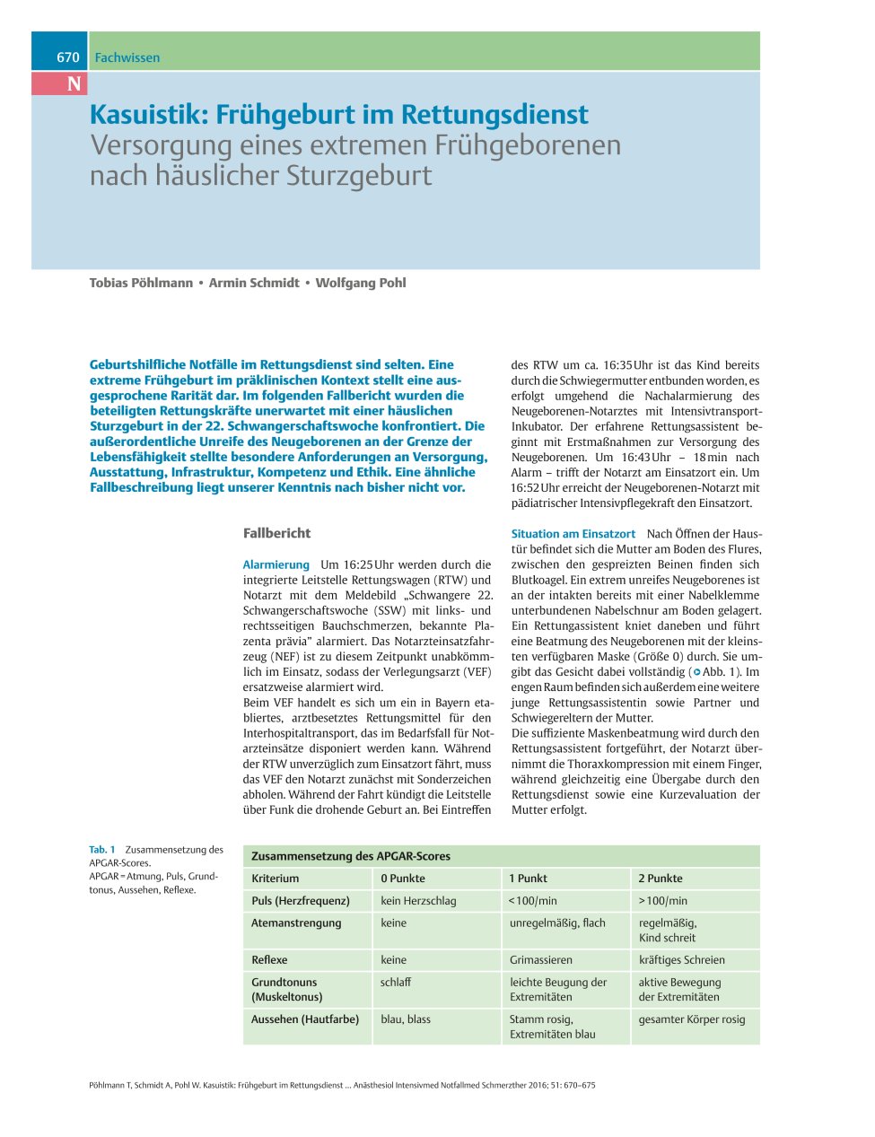 Vorschauseite 1: Kasuistik: Frühgeburt im Rettungsdienst - Versorgung eines extremen Frühgeborenen nach häuslicher Sturzgeburt