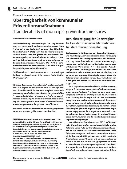 Vorschauseite 1: Übertragbarkeit von kommunalen Präventionsmaßnahmen