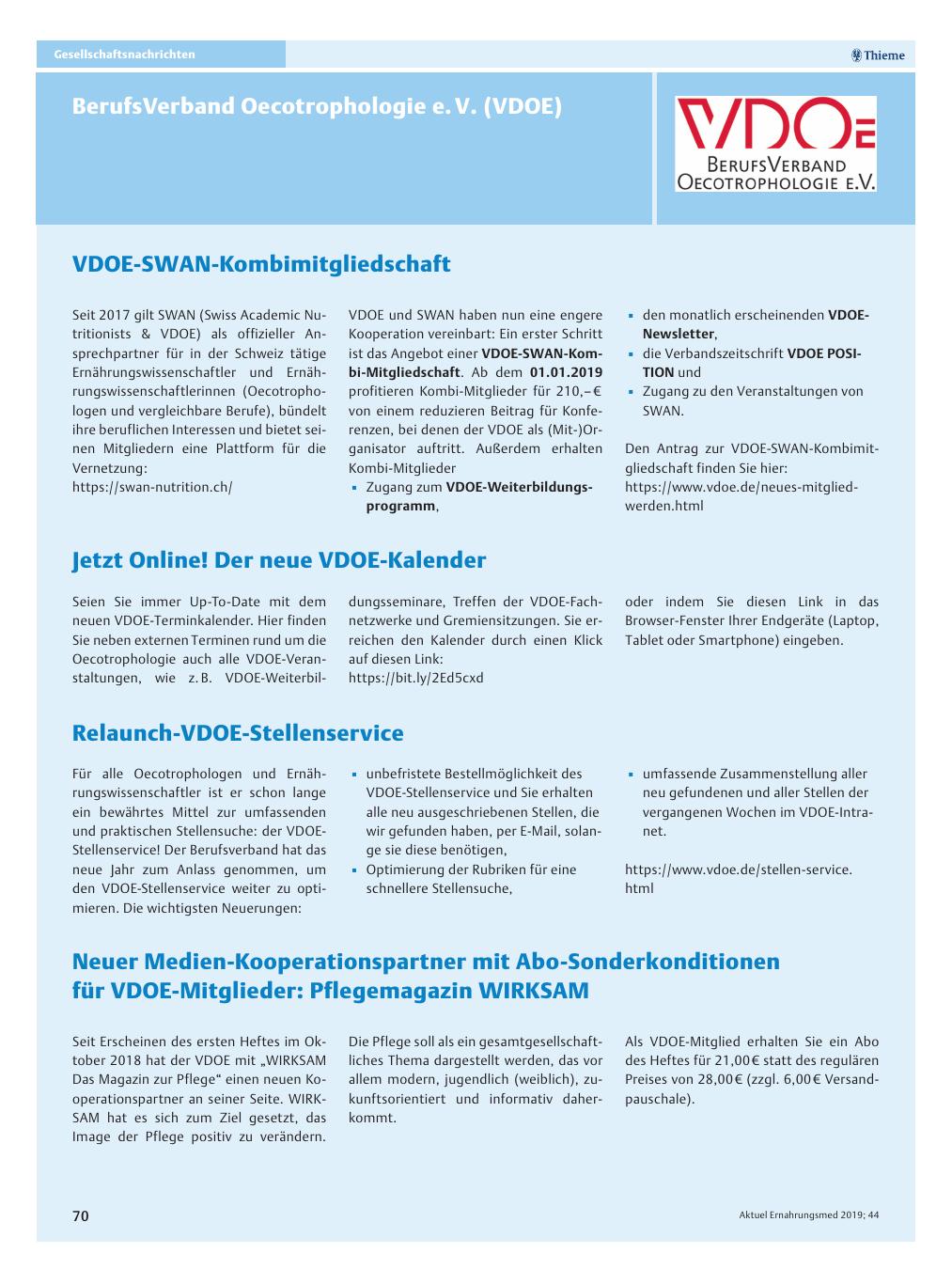 Vorschauseite 1: BerufsVerband Oecotrophologie e. V. (VDOE)