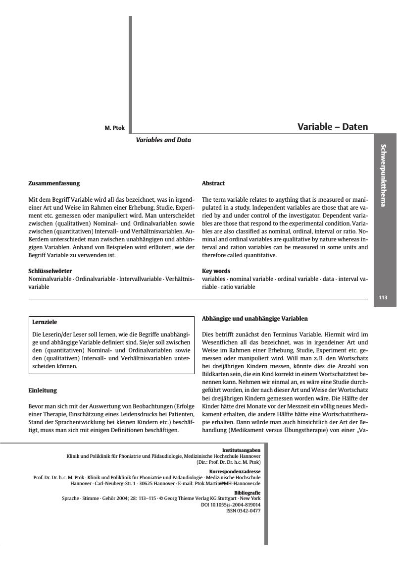 Vorschauseite 1: Variable - Daten