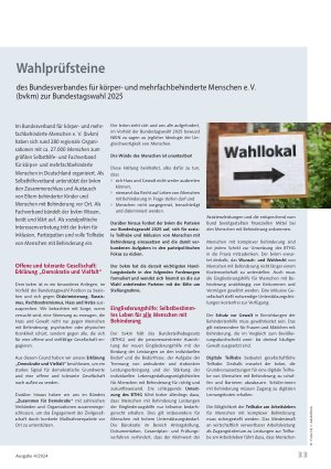 Vorschauseite 1: Wahlprüfsteine des Bundesverbandes für körperund mehrfachbehinderte Menschen e. V. (bvkm) zur Bundestagswahl 2025