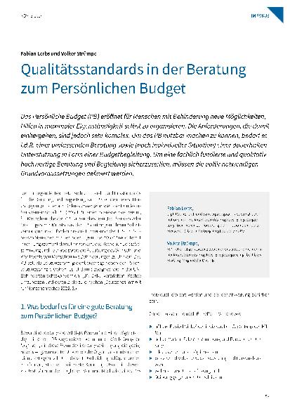 Vorschauseite 1: Qualitätsstandards in der Beratung zum Persönlichen Budget