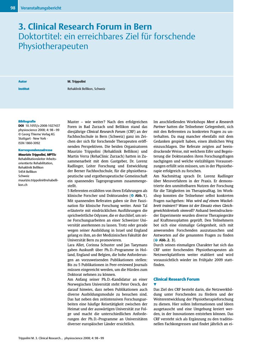 Vorschauseite 1: 3. Clinical Research Forum in Bern