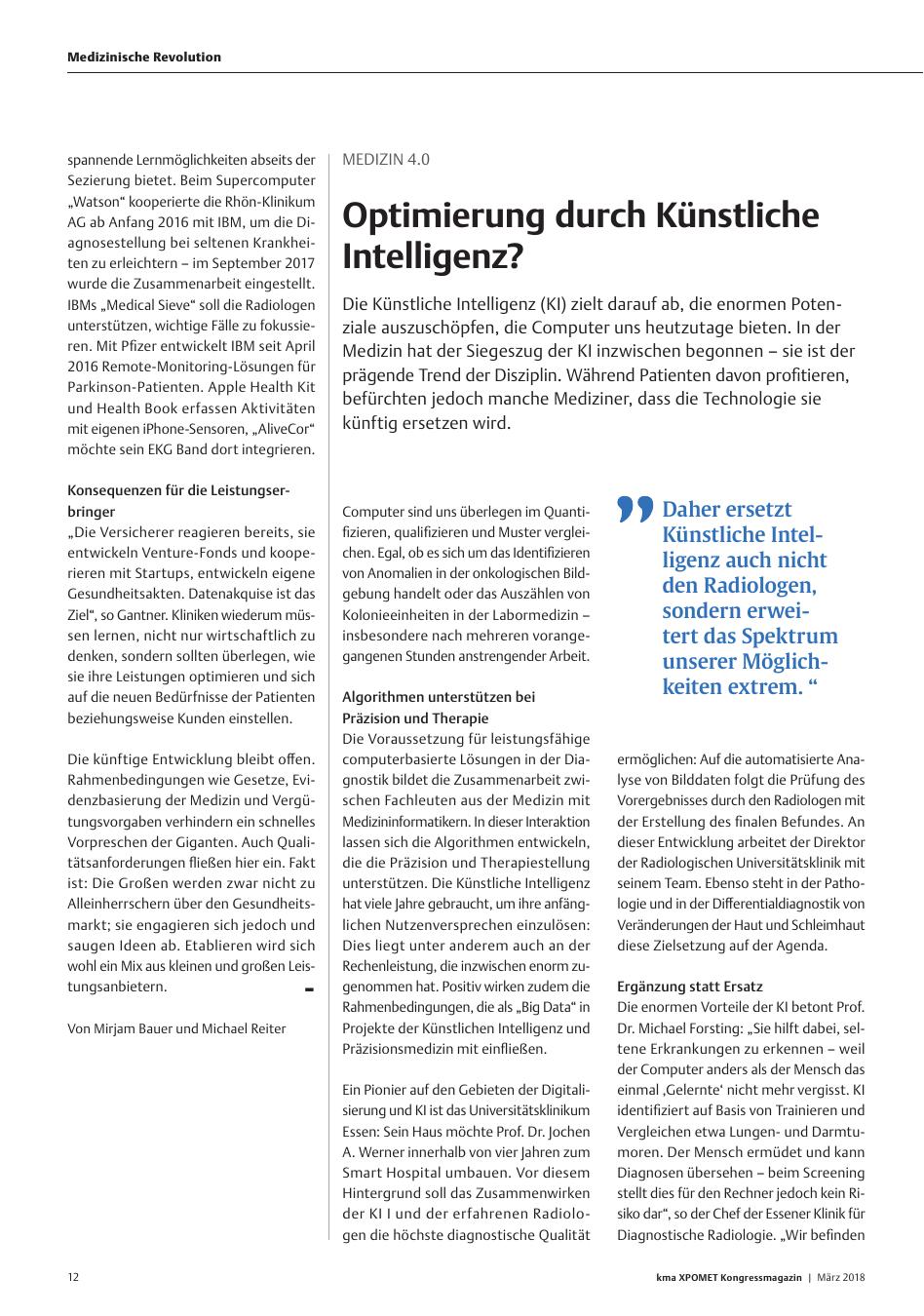 Vorschauseite 1: Medizin 4.0: Optimierung durch Künstliche Intelligenz?