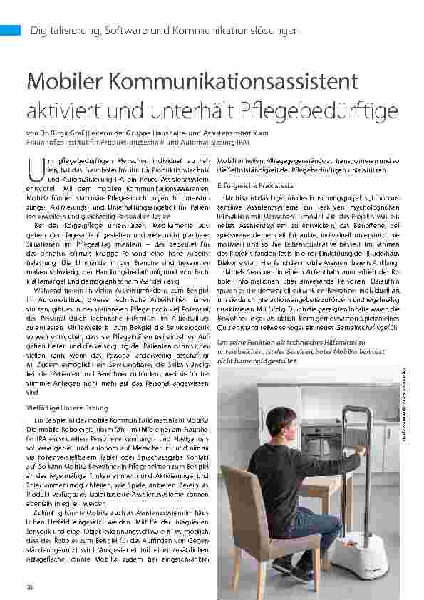 Vorschauseite 1: Mobiler Kommunikationsassistent aktiviert und unterhält Pflegebedürftige.
