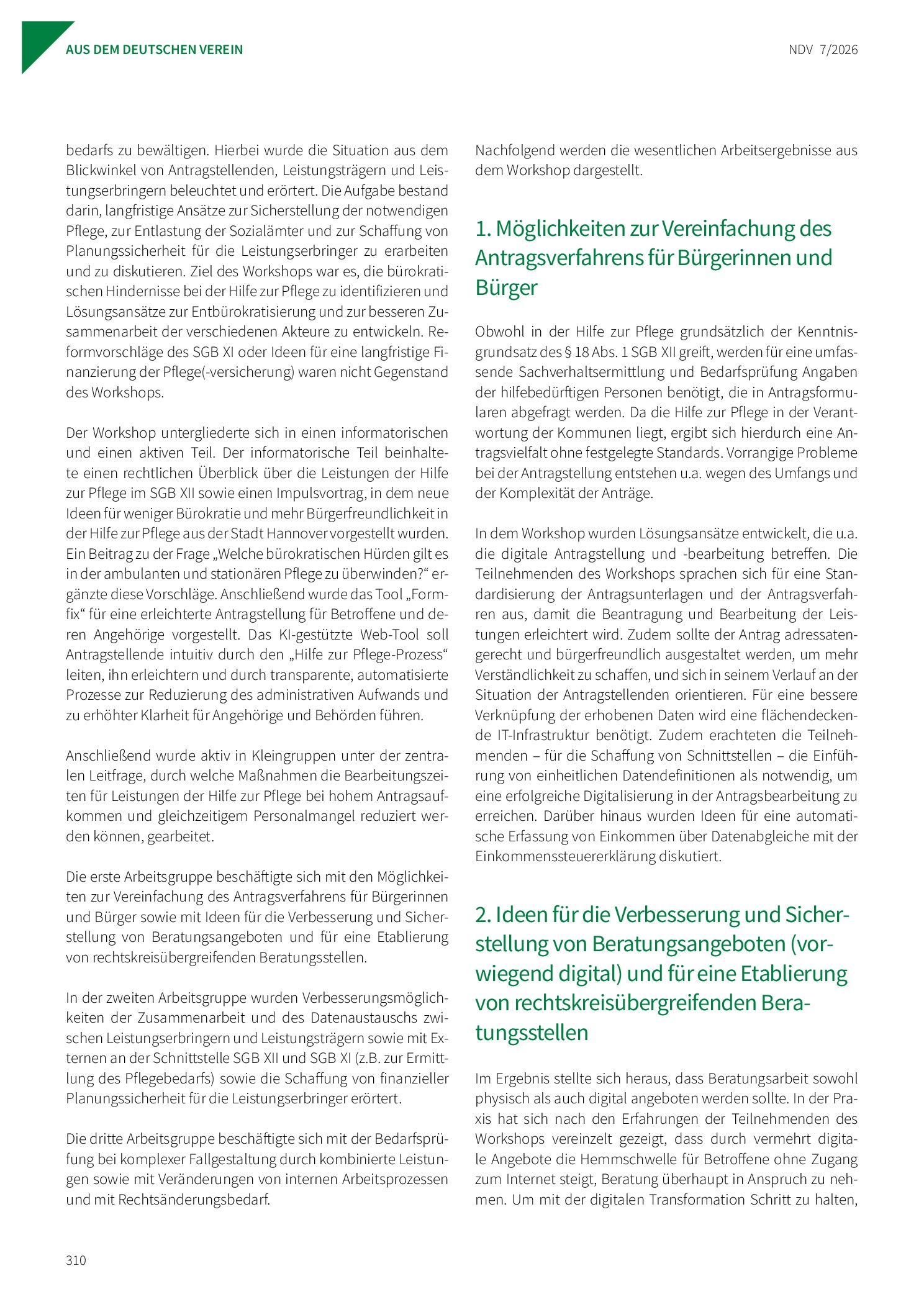 Vorschauseite 2: Wie können Leistungen für Hilfe zur Pflege mit weniger bürokratischem Aufwand erbracht werden? Ergebnisse eines Expertenworkshops des Deutschen Vereins