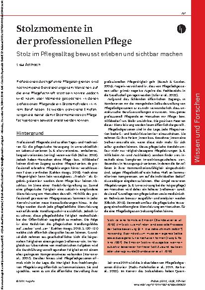 Vorschauseite 1: Stolzmomente in der professionellen Pflege: Stolz im Pflegealltag bewusst erleben und sichtbar machen.