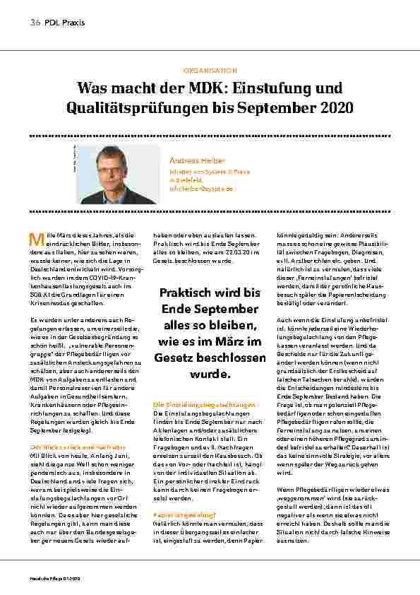 Vorschauseite 1: Was macht der MDK: Einstufung und Qualitätsprüfungen bis September 2020