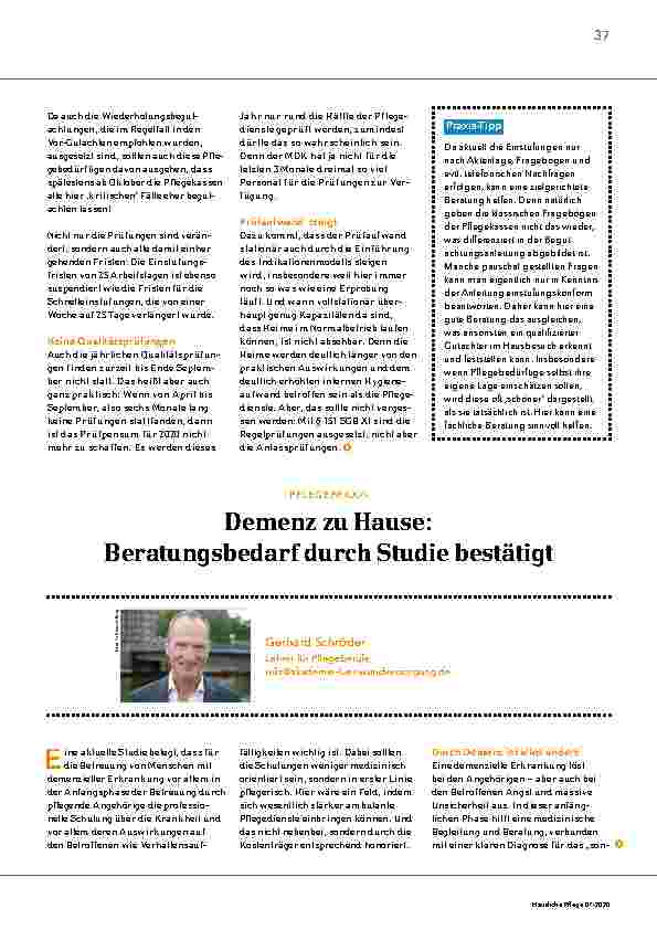 Vorschauseite 2: Was macht der MDK: Einstufung und Qualitätsprüfungen bis September 2020