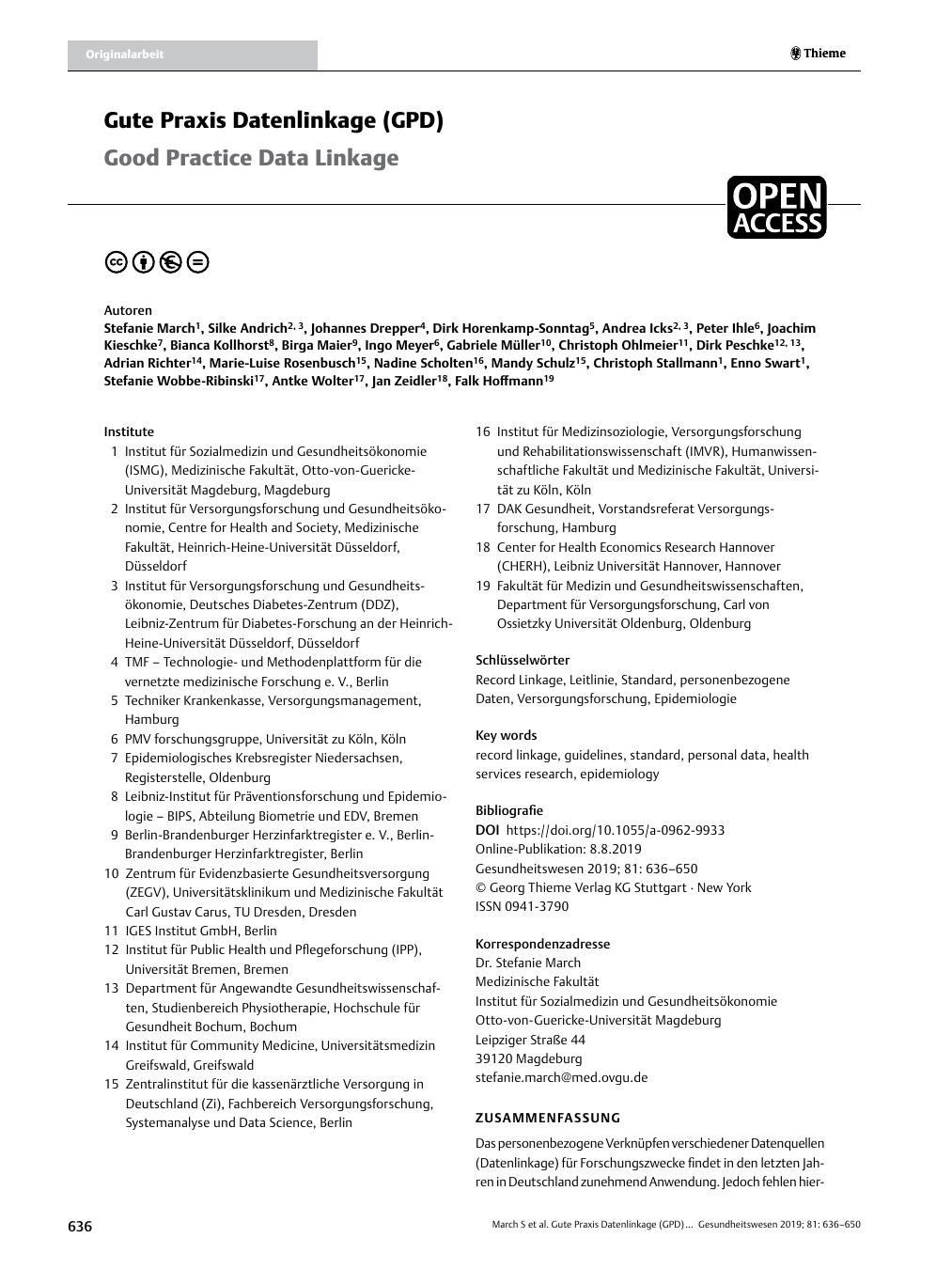 Vorschauseite 1: Gute Praxis Datenlinkage (GPD)
