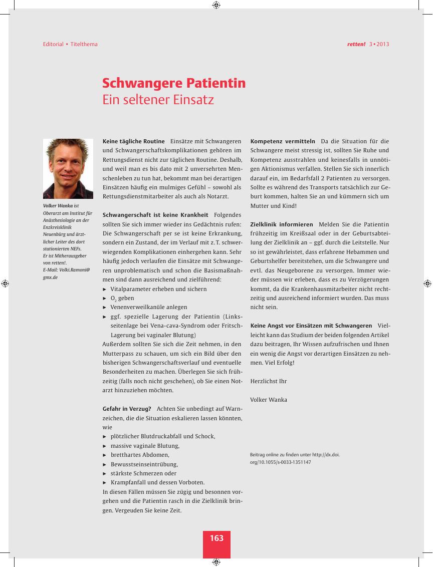 Vorschauseite 1: Schwangere Patientin ? Ein seltener Einsatz