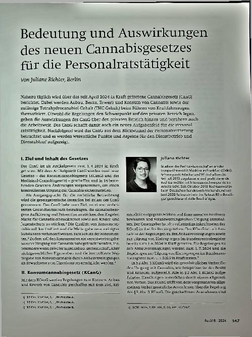 Vorschauseite 1: Bedeutung und Auswirkungen des neuen Cannabisgesetzes für die Personalratstätigkeit