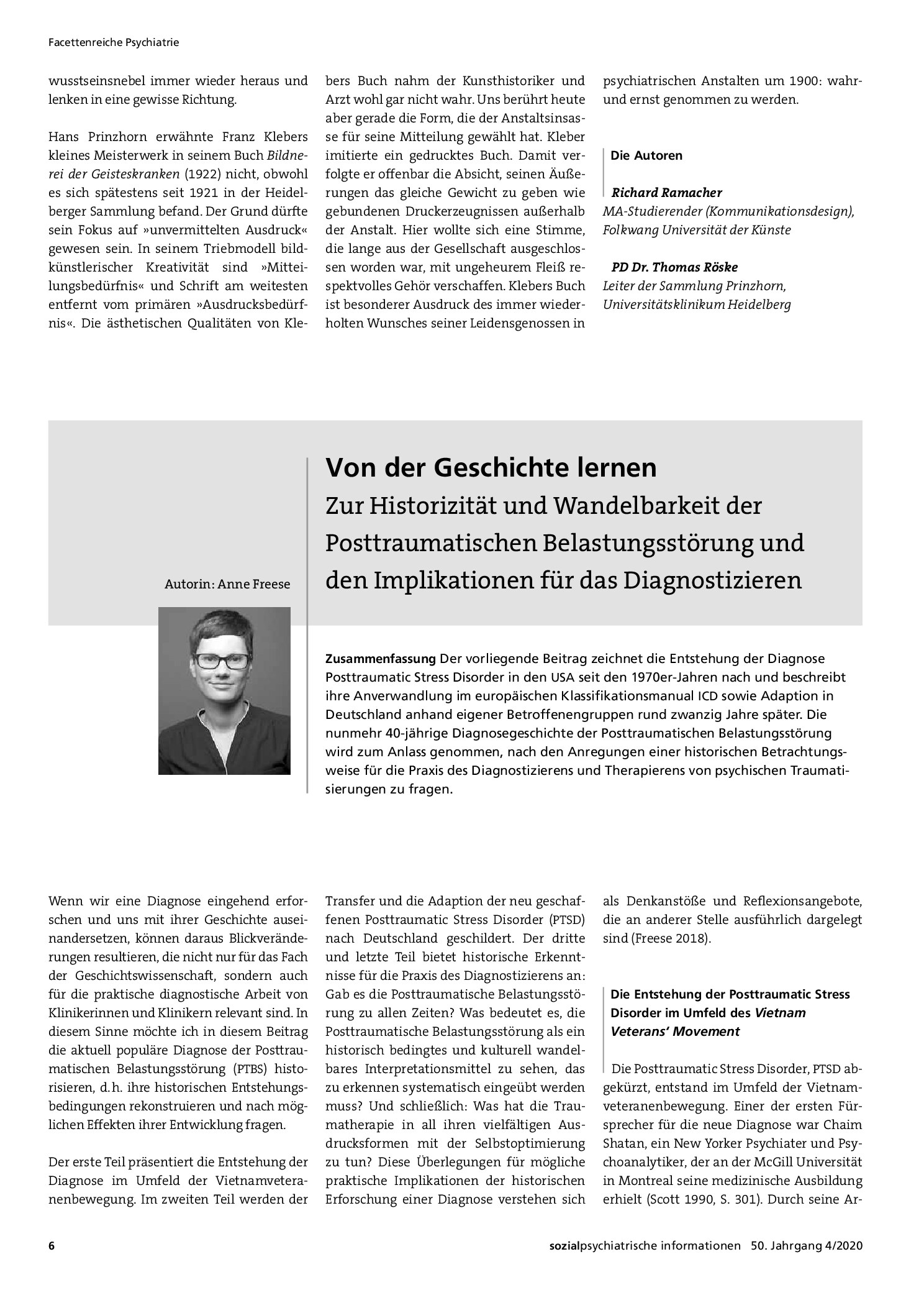 Vorschauseite 1: Von der Geschichte lernen. Zur Historizität und Wandelbarkeit der Posttraumatischen Belastungsstörung und den Implikationen für das Diagnostizieren
