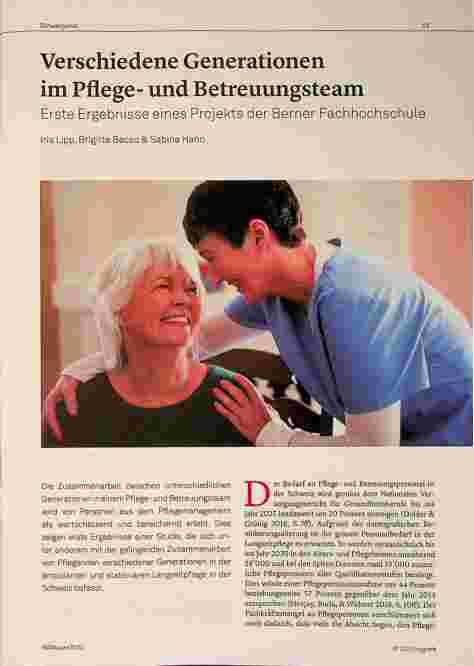 Vorschauseite 1: Verschiedene Generationen im Pflegeund Betreuungsteam: Erste Ergebnisse eines Projekts der Berner Fachhochschule