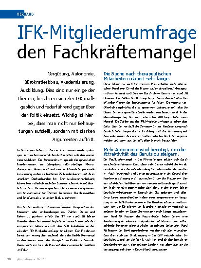 Vorschauseite 1: IFKMitgliederumfrage unterstreicht den Fachkräftemangel in der Physiotherapie