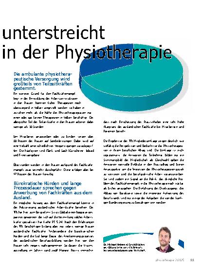 Vorschauseite 2: IFKMitgliederumfrage unterstreicht den Fachkräftemangel in der Physiotherapie