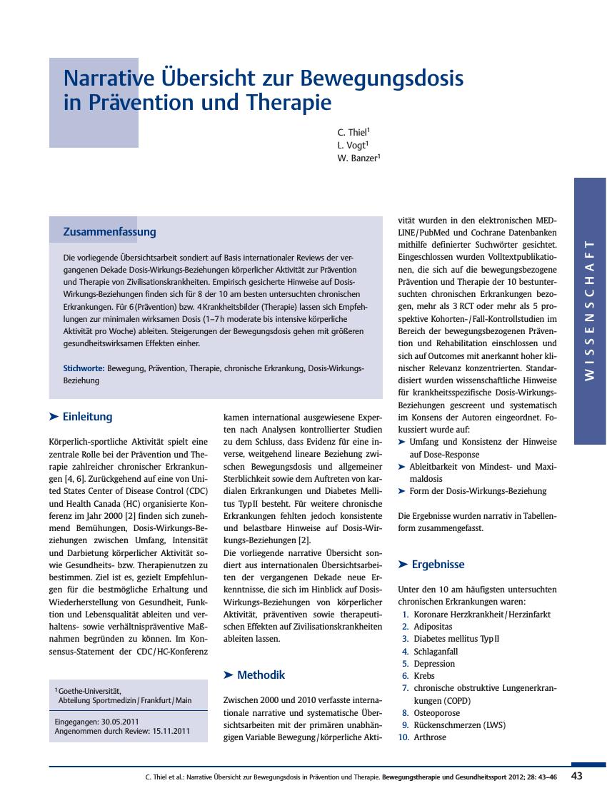 Vorschauseite 1: Narrative Übersicht zur Bewegungsdosis in Prävention und Therapie