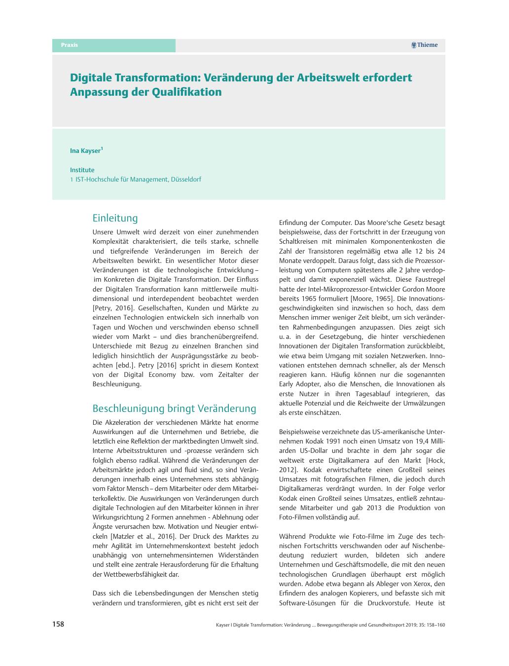Vorschauseite 1: Digitale Transformation: Veränderung der Arbeitswelt erfordert Anpassung der Qualifikation