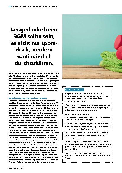 Vorschauseite 1: Leitgedanke beim BGM sollte sein, es nicht nur sporadisch, sondern kontinuierlich durchzuführen.