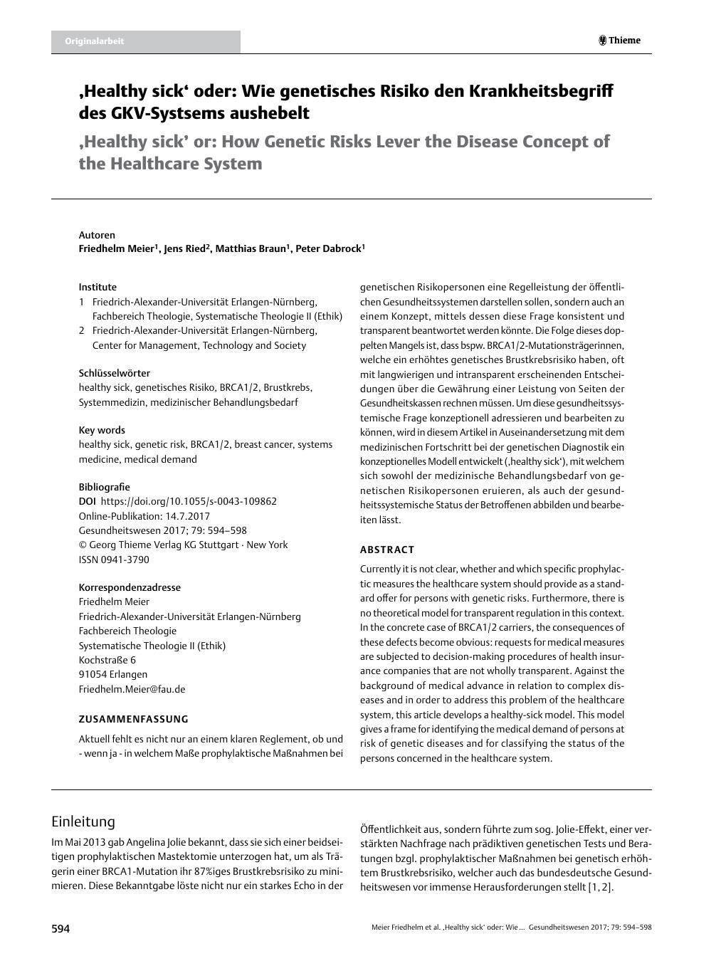 Vorschauseite 1: ? Healthy sick? oder: Wie genetisches Risiko den Krankheitsbegriff des GKV-Systsems aushebelt