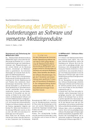 Vorschauseite 1: Novellierung der MPBetreibV – Anforderungen an Software und vernetzte Medizinprodukte