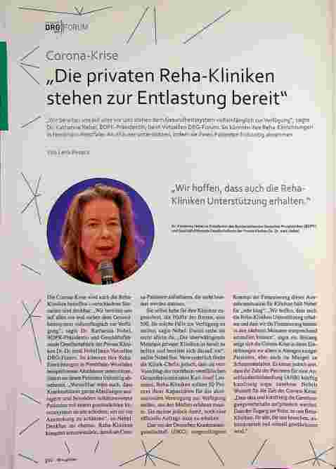 Vorschauseite 1: Corona-Krise „Die privaten Reha-Kliniken stehen zur Entlastung bereit"