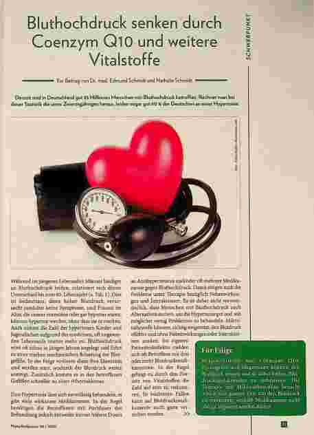 Vorschauseite 1: Bluthochdruck senken durch Coenzym Q10 und weitere Vitalstoffe.