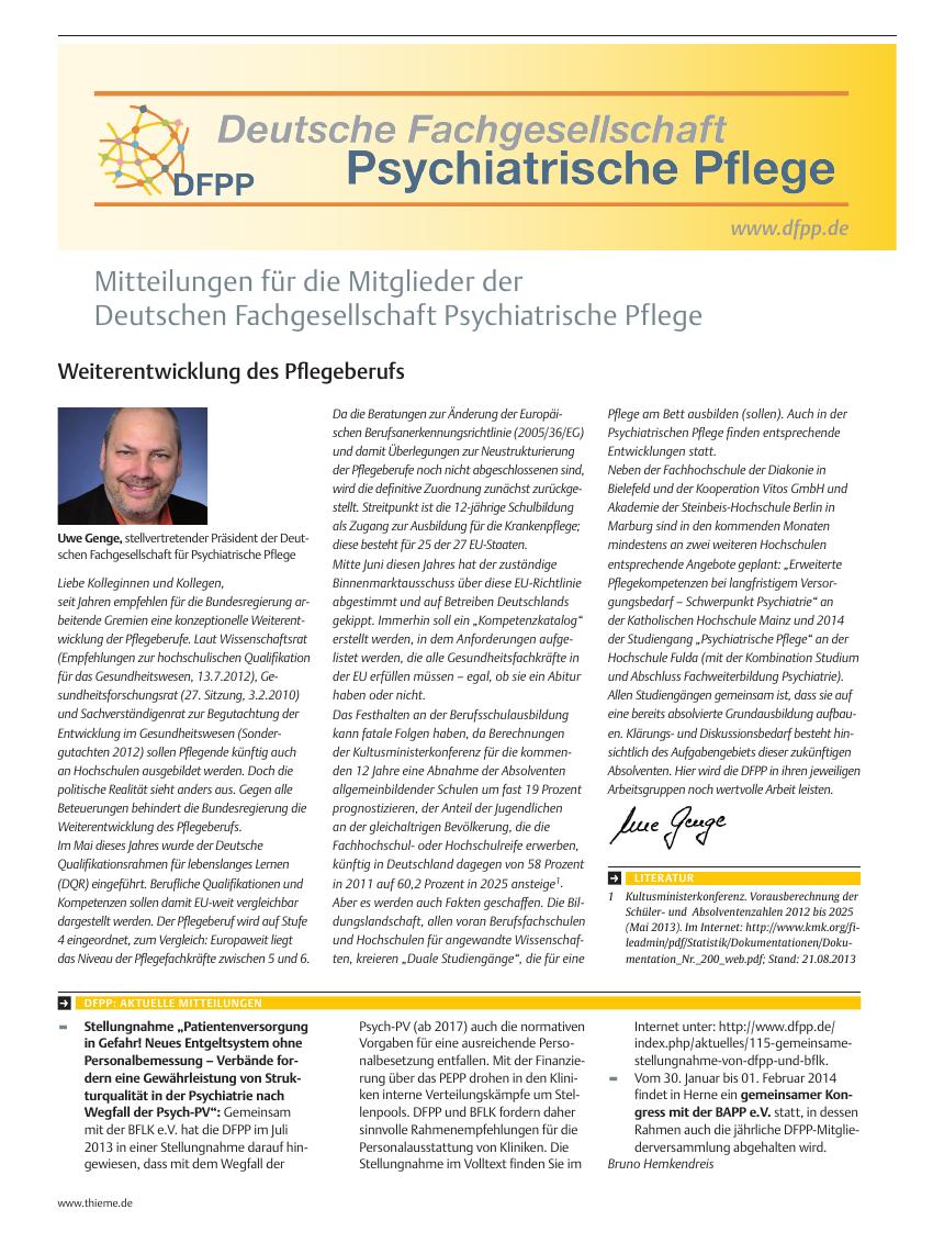 Vorschauseite 1: Deutsche Fachgesellschaft Psychiatrische Pflege