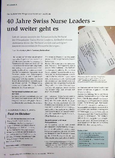 Vorschauseite 1: 40 Jahre Swiss Nurse Leaders - und weiter geht es