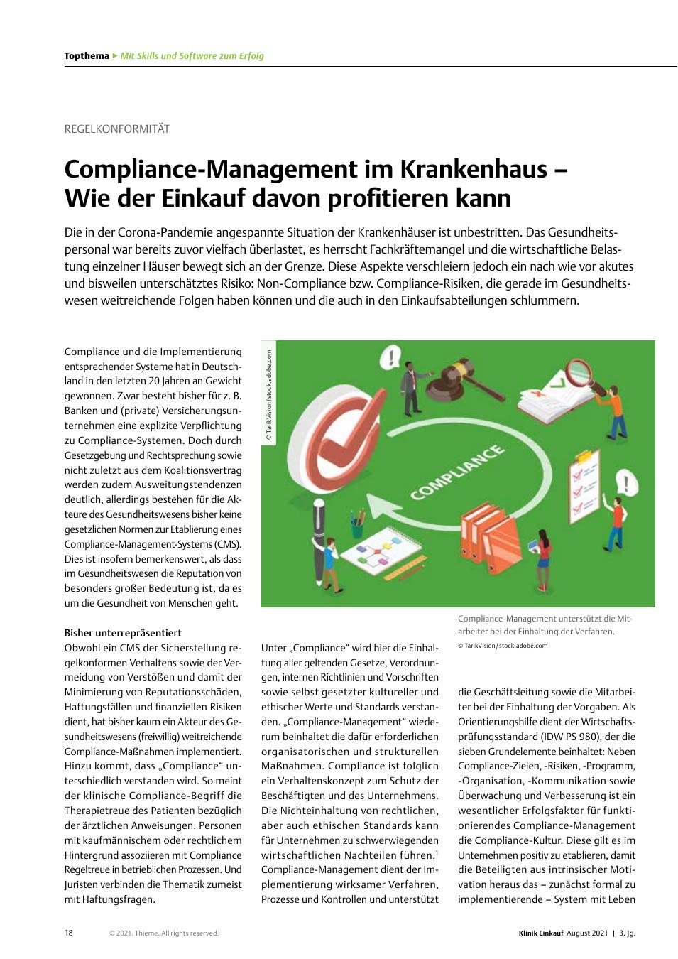 Vorschauseite 1: Regelkonformität: Compliance-Management im Krankenhaus – Wie der Einkauf davon profitieren kann
