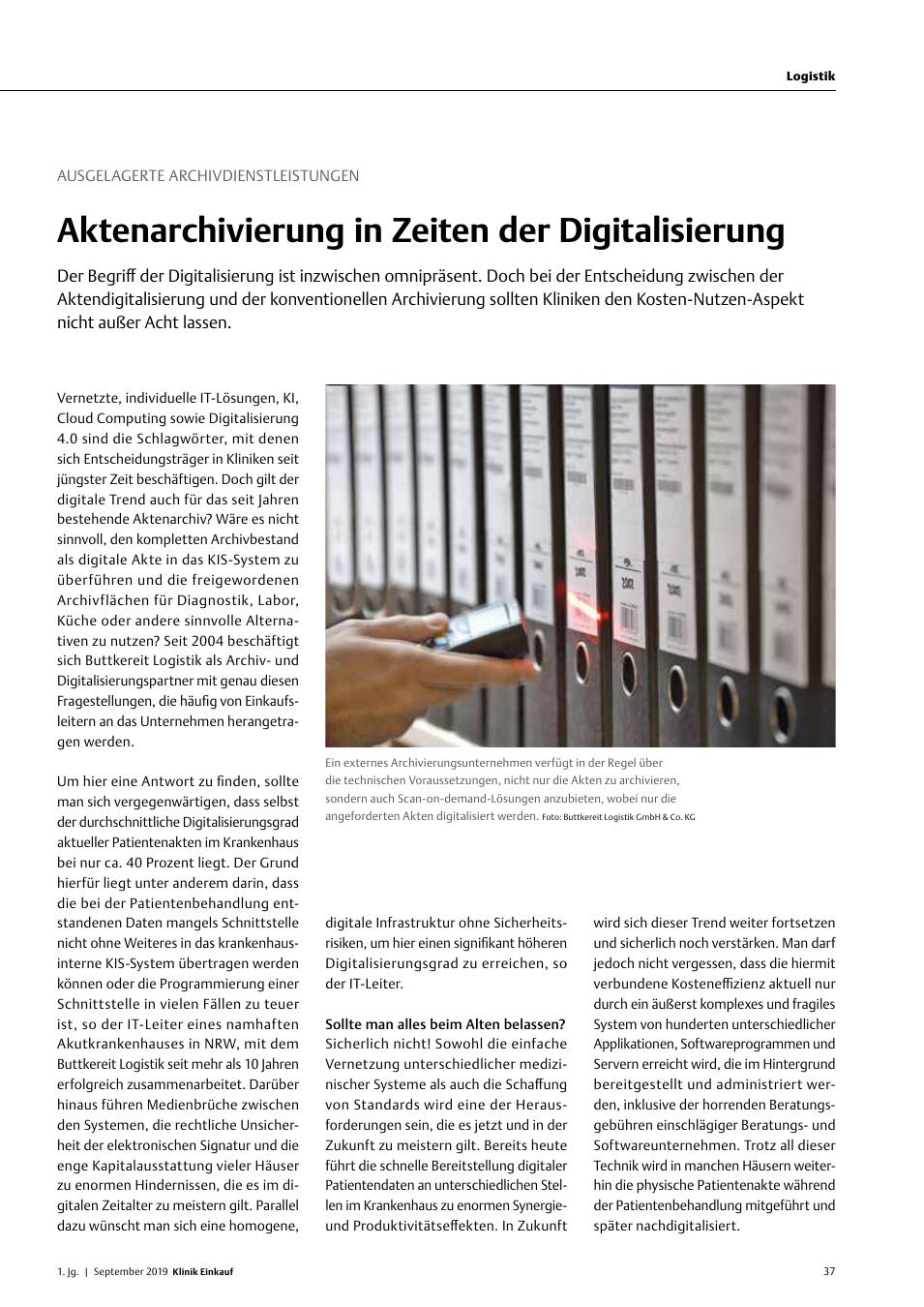 Vorschauseite 1: Ausgelagerte Archivdienstleistungen: Aktenarchivierung in Zeiten der Digitalisierung
